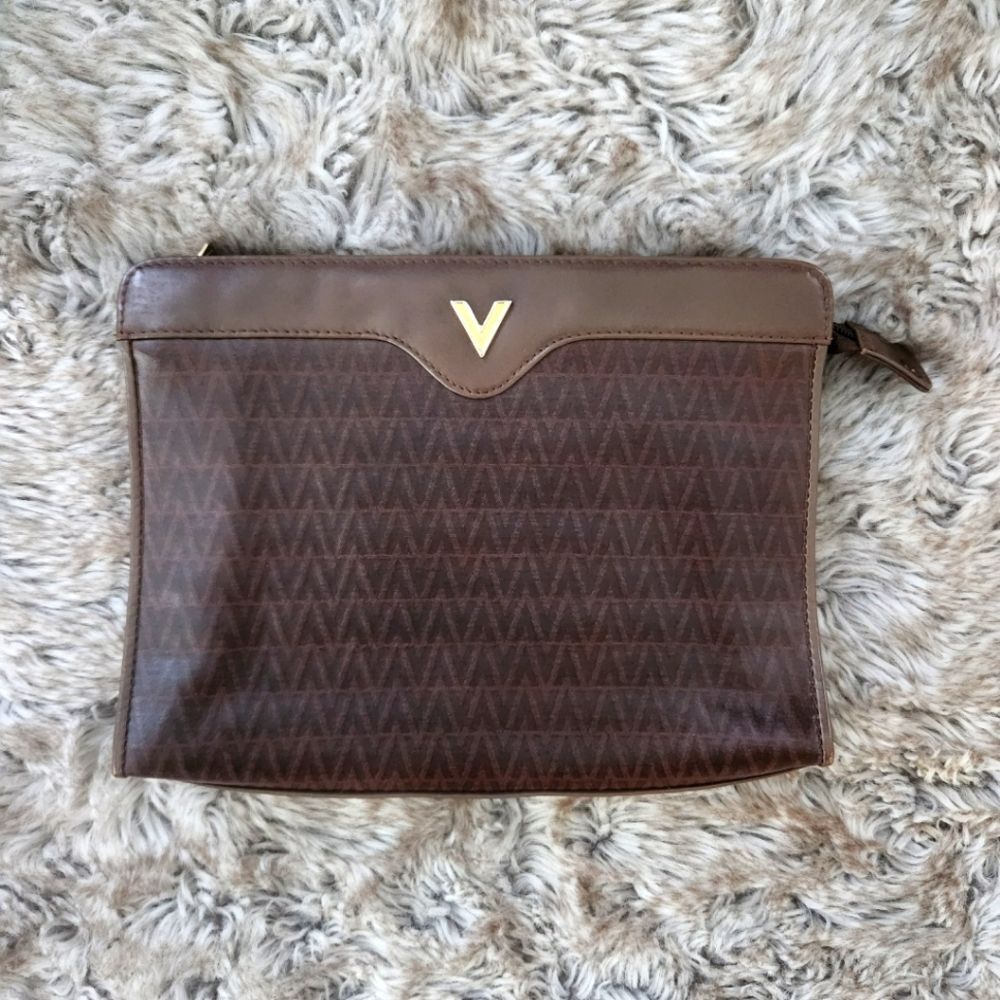 Mario Valentino Authentic Clutch Brown Zigzag V Pattern‎